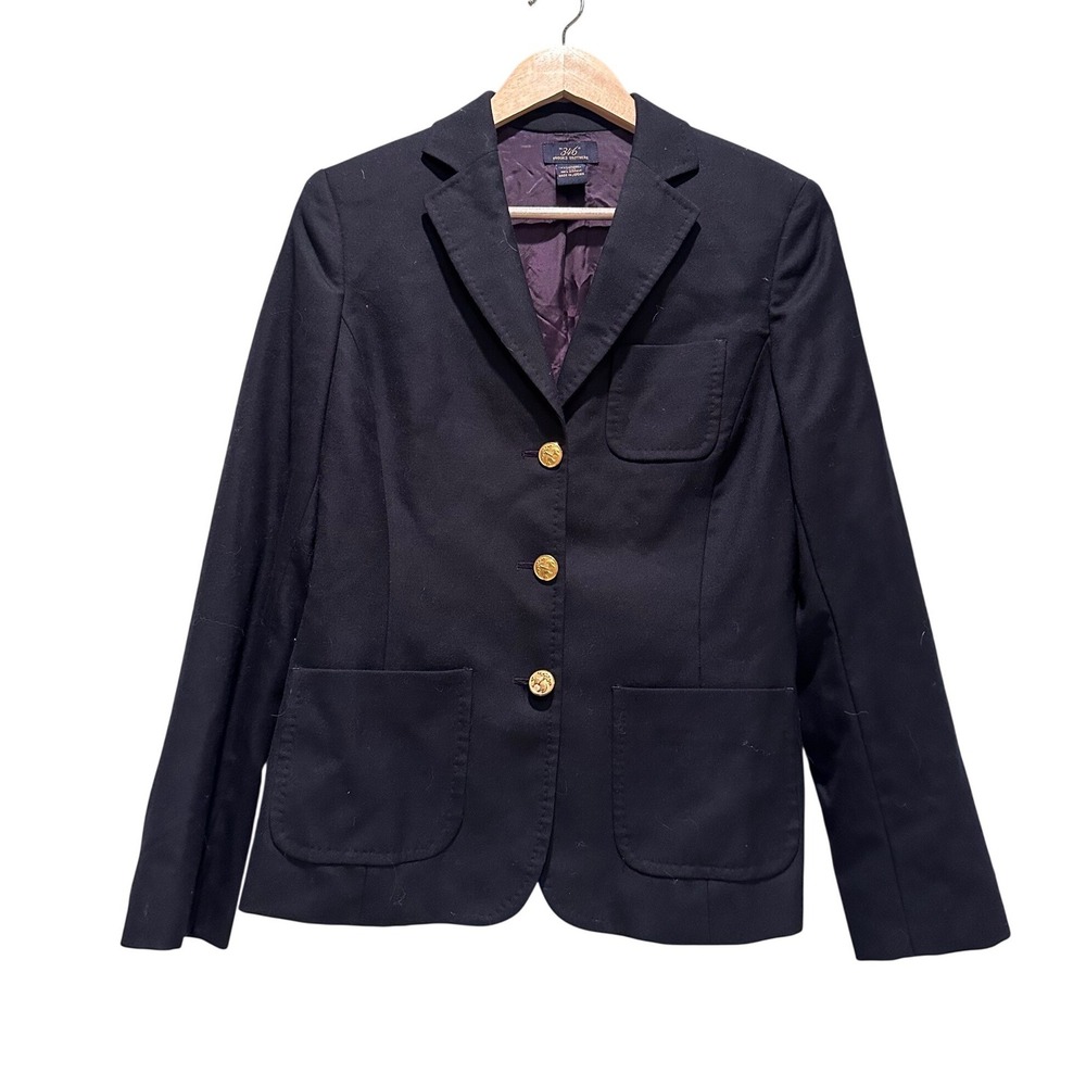 Brooks Brothers Wool Cashmere Navy Blue Blazer Jacket Size 6 Gold Buttons